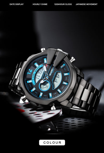 Reloj Deportivo de Acero Inoxidable Dual con Alarma LED Resistente al Agua - Image 18