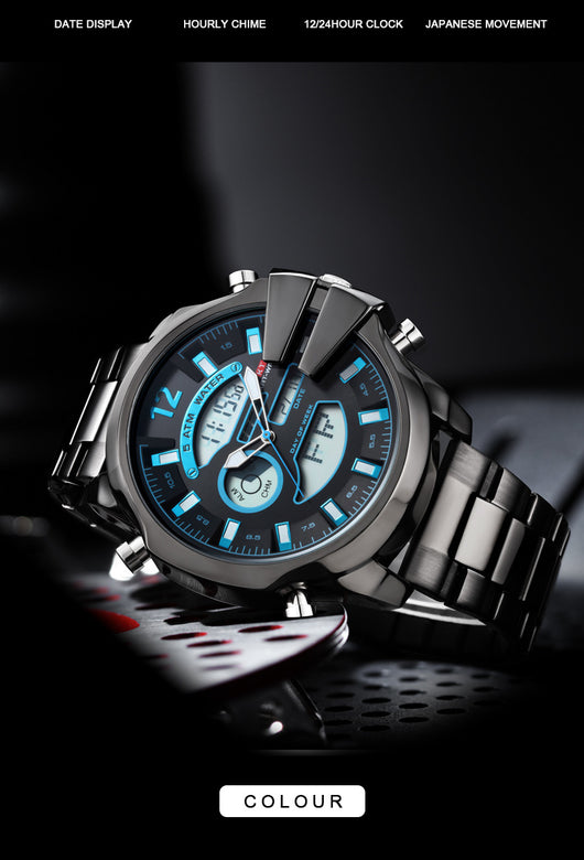 Reloj Deportivo de Acero Inoxidable Dual con Alarma LED Resistente al Agua - Image 18