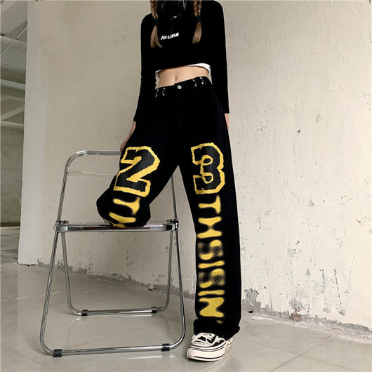 Jeans Rectos Cintura Alta con Estampado de Letras Estilo Harajuku para Mujer - Image 12