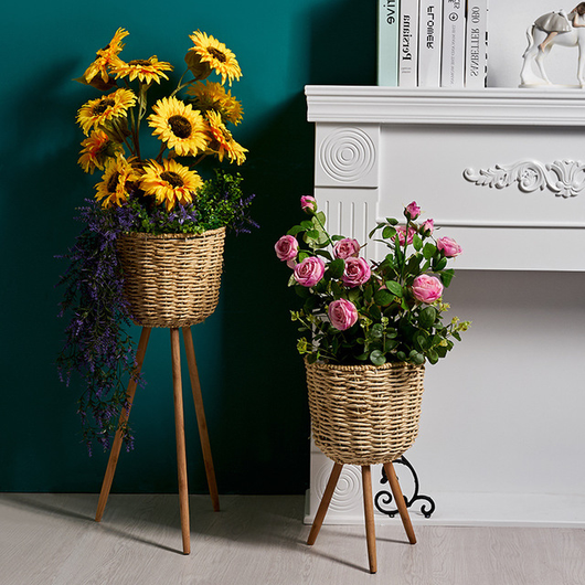 Macetero de Pie en Fibra Natural - Decoración Elegante para Interiores