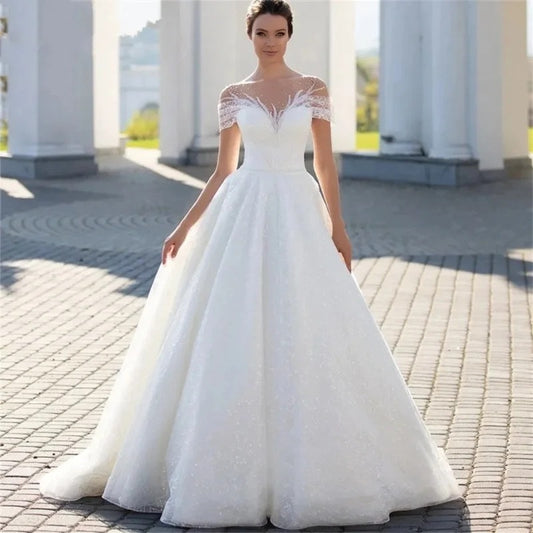 Vestido de Novia Hombros Descubiertos con Velo Nupcial de Encaje
