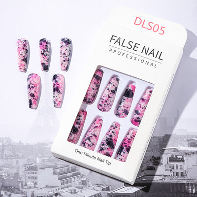 Uñas Postizas Largas con Patrón Mármol y Acabado Brillante Estilo Europeo - Image 6