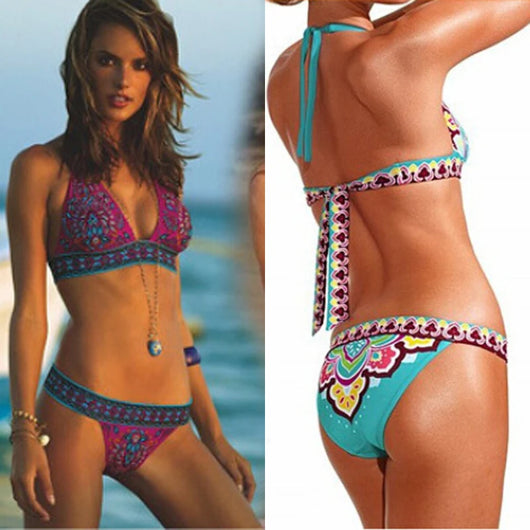 Bikini Étnico Retro Halter Triangular - Estilo Clásico y Sexy - Image 9