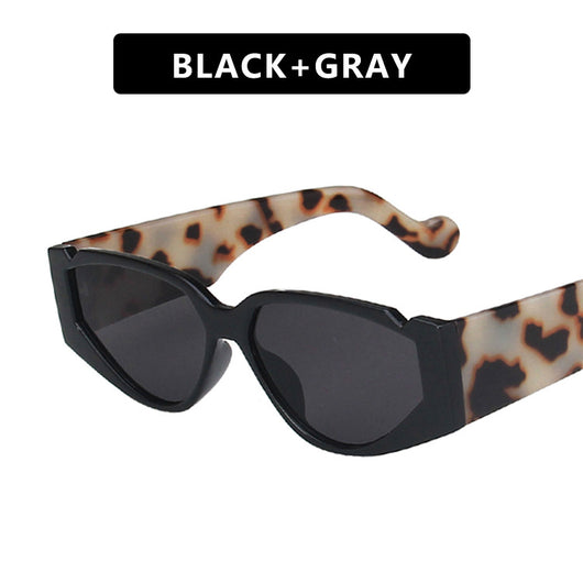 Vintage triangle notch sunglasses with brown lenses and leopard print frames and temples. - Image 18
