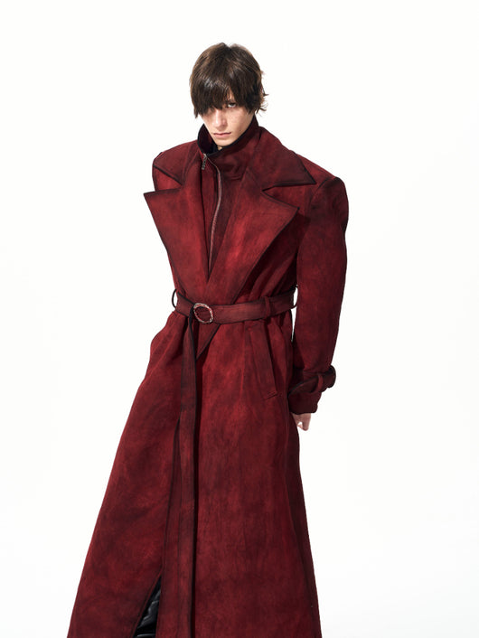 Abrigo Tipo Gabardina para Hombre en Rojo con Detalles en Ante Sintético y Acolchado - Image 5