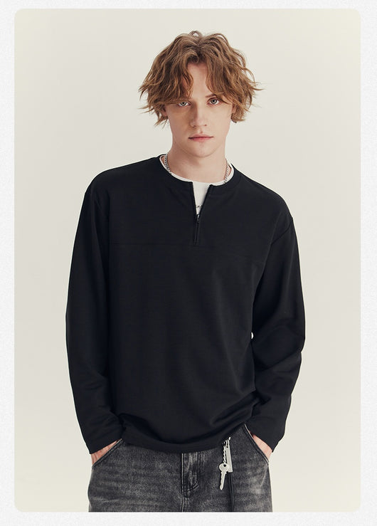 Playera Manga Media con Cierre para Hombre - Cuello Redondo Oversize Otoño - Image 28