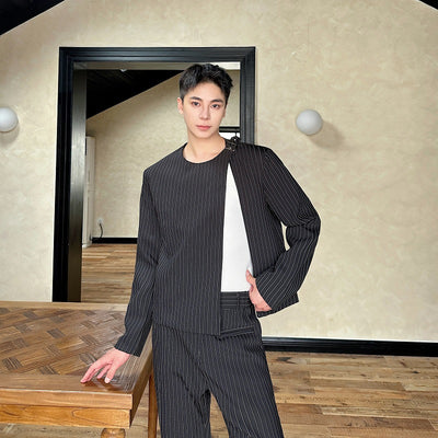 Traje Corto Casual Otoño a Rayas Cuello Redondo Bootcut - Image 5