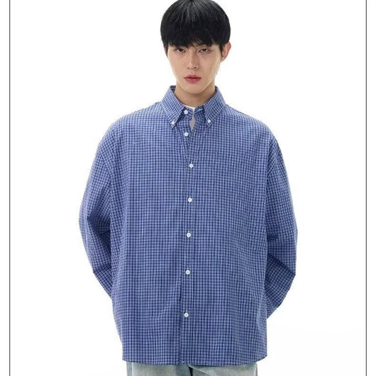 Camisa Clásica de Cuadros Azul Retro para Hombre - Image 4