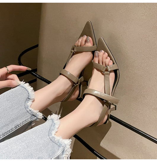 Sandalias de Tacón Stiletto Punta Afilada con Hebilla Triangular y Correa al Tobillo - Image 7