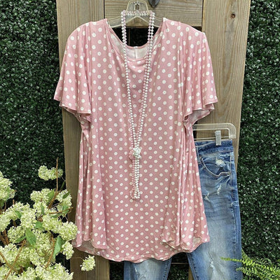 Playera Cuello Redondo Estampado Lunares Algodón Mezcla Manga Corta