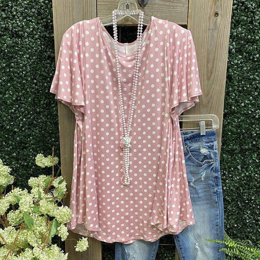 Playera Cuello Redondo Estampado Lunares Algodón Mezcla Manga Corta