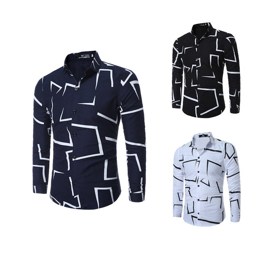 Camisa Casual de Manga Larga con Estampado Geométrico para Hombre - Image 3