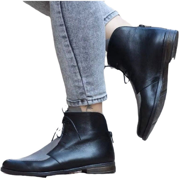 Botas Mujer Talla Grande Punta Fina con Tira Combinada