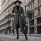 Long Trench Coat with Polo Collar and Double-Breasted Drawstring Closure