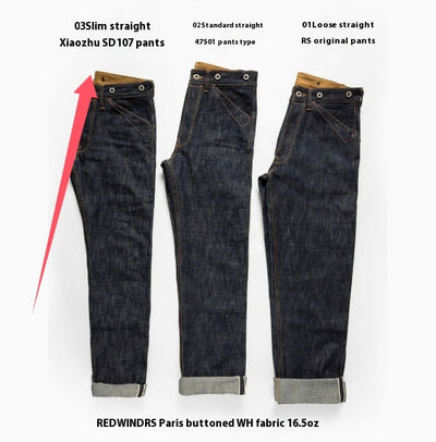 Jeans Selvedge Denim Crudo Cintura Alta Recta para Hombre - Image 13
