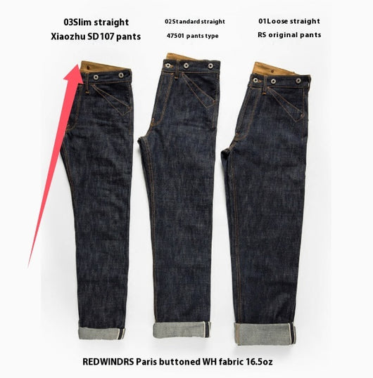 Jeans Selvedge Denim Crudo Cintura Alta Recta para Hombre - Image 13