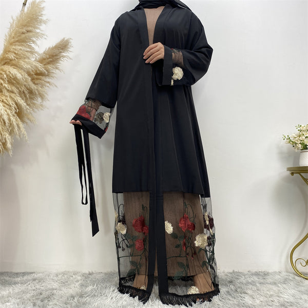 Cardigan Bata de Patchwork con Bordado Elegante