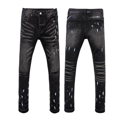 Jeans Rectos Rotos con Efecto Paint Splash y Stretch para Hombre - Image 8