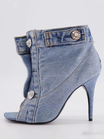 Botas Cortas de Tacón Alto con Remaches en Denim - Image 11