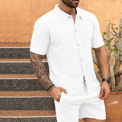 Camisa Casual Jacquard con Solapa y Botones - Conjunto Elegante para Hombre