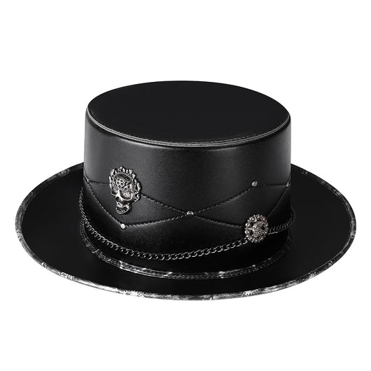 Sombrero de Copa Calavera Mágica en Cuero PU Negro - Accesorios de Foto para Mujer - Image 4