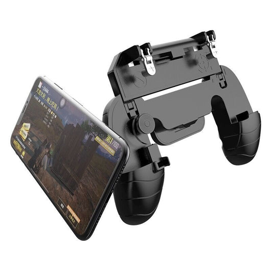 Red and blue mobile game handle with shoulder triggers, holding a smartphone displaying a first-person shooter game. - Image 4