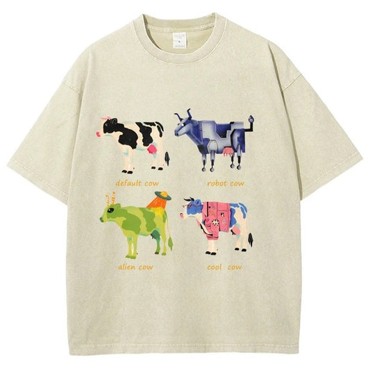 Playera Retro de Algodón con Estampado Divertido de Vaca para Hombre - Image 6