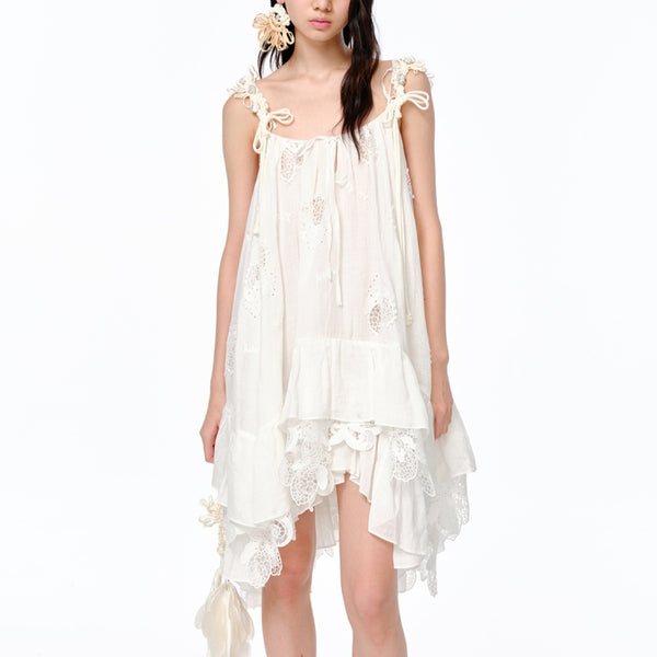 Vestido Corto Limón con Bordado y Tirantes Finos