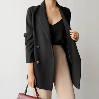 Blazer Drapeado Negro Estilo Coreano para Mujer - Image 5