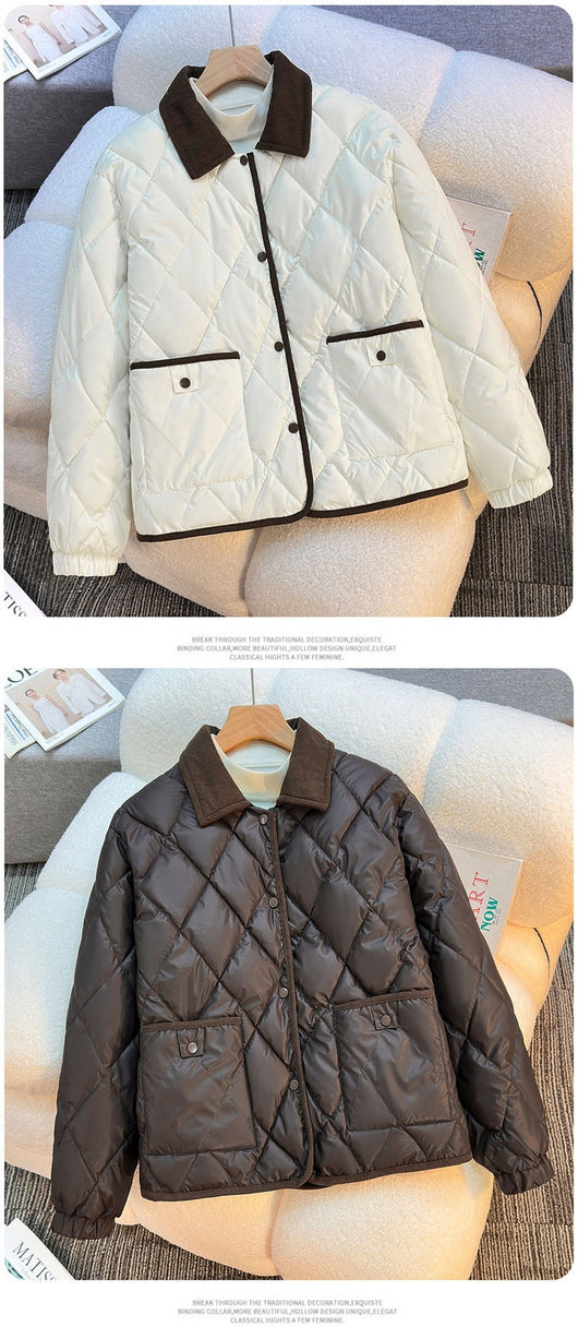 Chaqueta de Algodón Estampado Diamante - Suelta y Versátil - Image 11