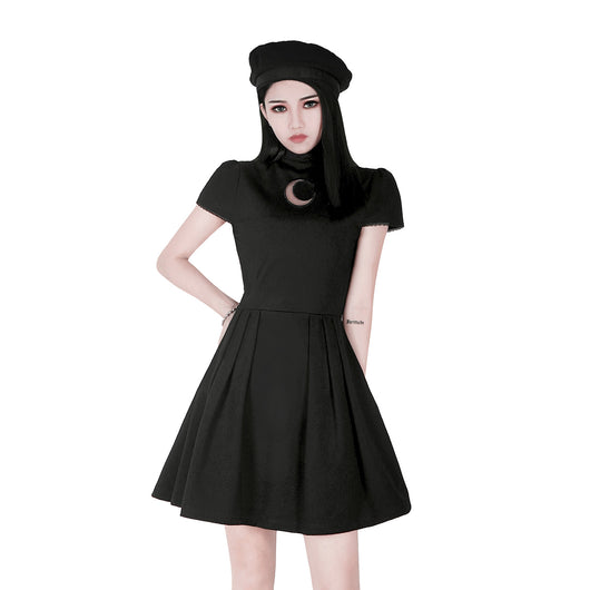Vestido Negro Lolita Gótico con Malla Lunar y Detalles Calados - Image 3
