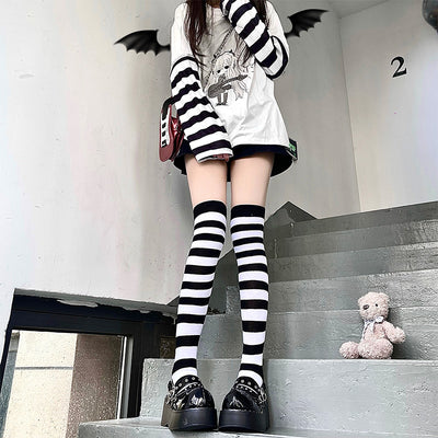 Calcetines Rayas Hot Girl Estilo Y2K Harajuku Streetwear Pierna Fina - Image 2