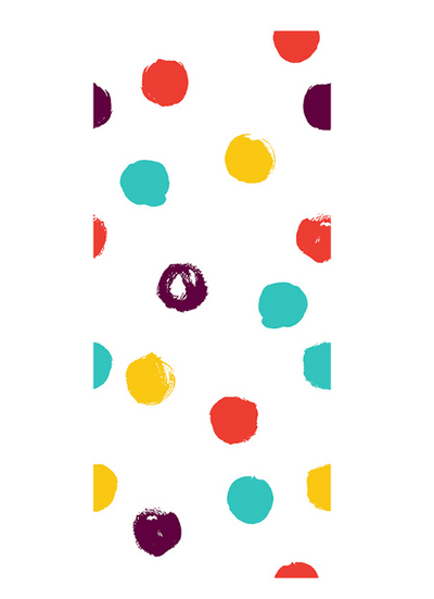 White PVC self-adhesive wallpaper with a playful pattern of hand-painted style polka dots in red, yellow, teal, and purple. - Image 10
