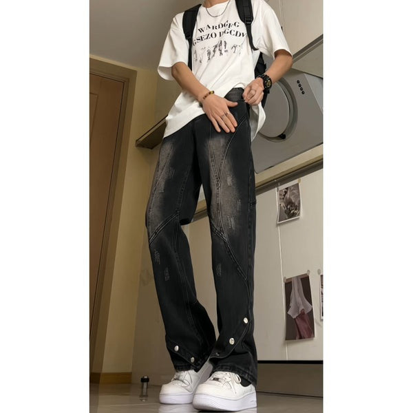 Pantalones Rectos Slim Fit Vintage Desgastado Versátil