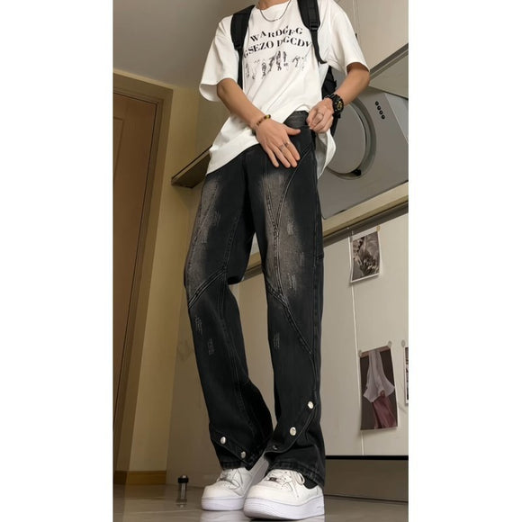 Pantalones Rectos Slim Fit Vintage Desgastado Versátil