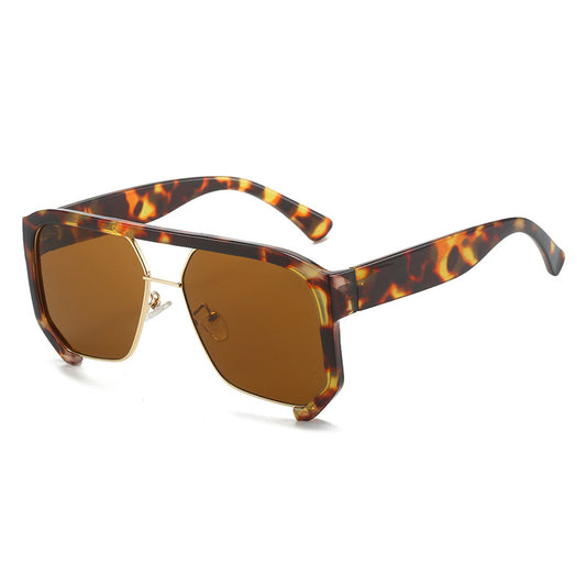Black frame large rim hip hop sunglasses with gradient purple lenses and a gold-tone double bridge.