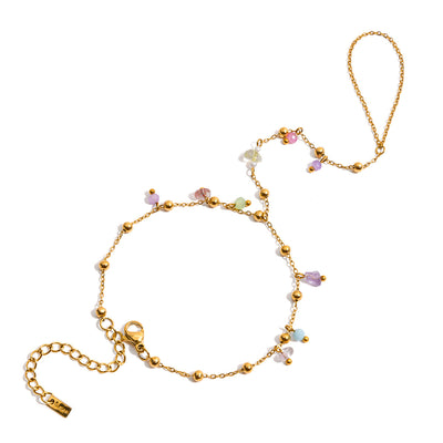 Gold-colored bracelet with a chain of small, interconnected heart-shaped links, featuring a lobster clasp and extender. - Image 15