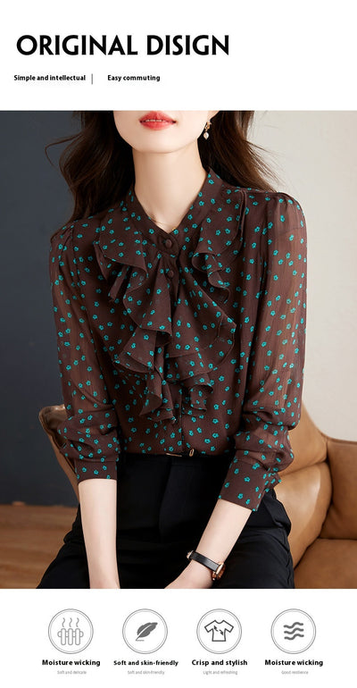 Blusa de Gasa con Cuello de Encaje Floral y Mangas Largas - Image 10