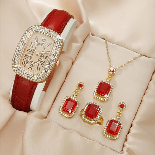 Juego de 4 Piezas: Reloj de Cuarzo Elegante con Cinturón de Diamantes para Mujer - Image 7