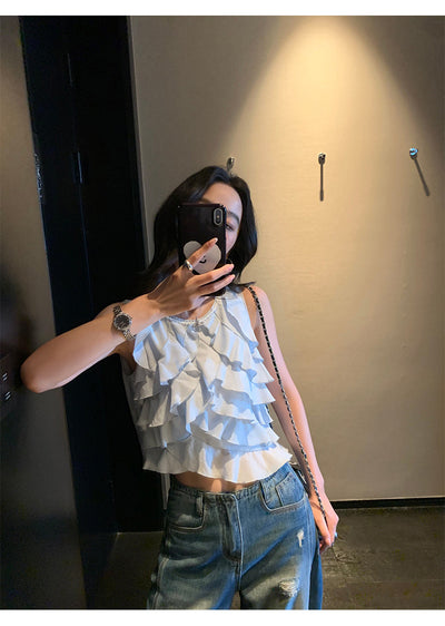 Blusa Sin Mangas con Volantes Irregulares para Mujer - Image 14