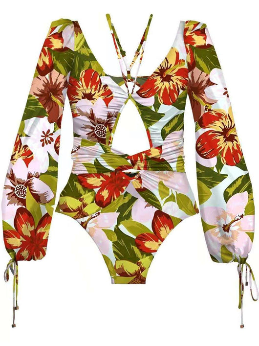 Traje de Baño Enterizo con Manga Larga y Estampado One Piece - Image 9