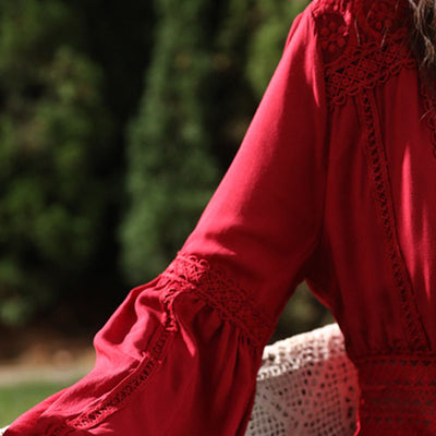 Vestido Largo de Encaje con Escote V y Cintura Alta - Image 15