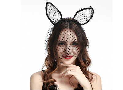 Diadema de Orejas de Gato con Velo de Encaje de Puntitos - Image 3