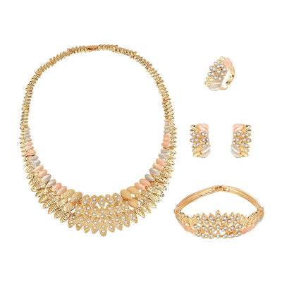 Juego de Joyería Nupcial Chapada en Oro: Collar, Aretes y Anillo - Image 8