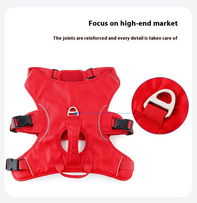 Orange dog harness with reflective trim, black buckles, and a top handle, designed for large dogs. - Image 17