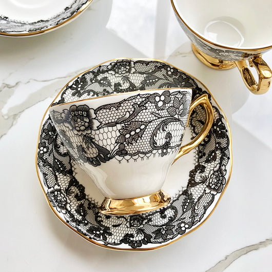 Plato de Postre Bone China Tarde Inglesa Encaje Negro - Image 6