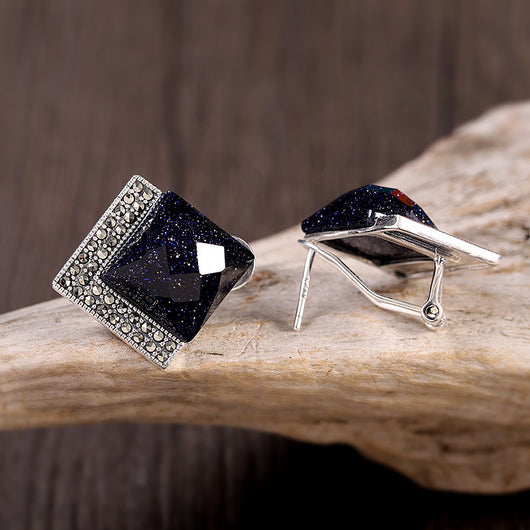 Aretes de Plata Tailandesa Azul Arenado Facetados para Mujer - Image 3