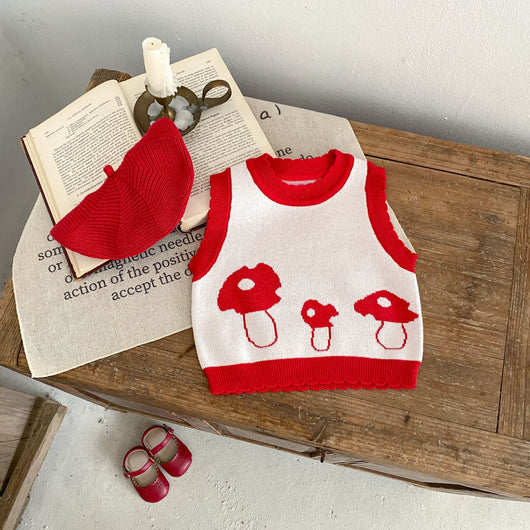 Chaleco Tejido de Algodón para Niños con Diseño Jacquard Setas - Image 4