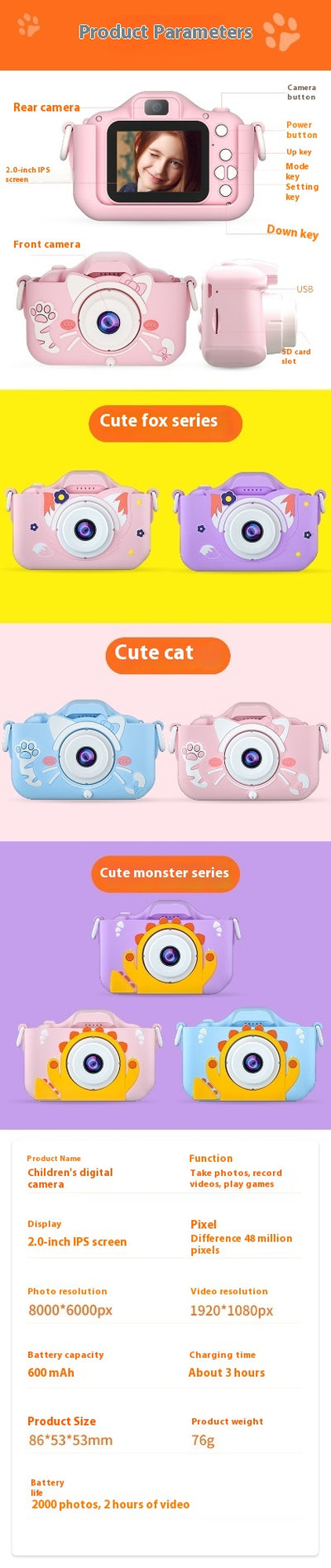 Cámara Digital Infantil Gatito Cabezón - Fotografía para Niños - Image 21