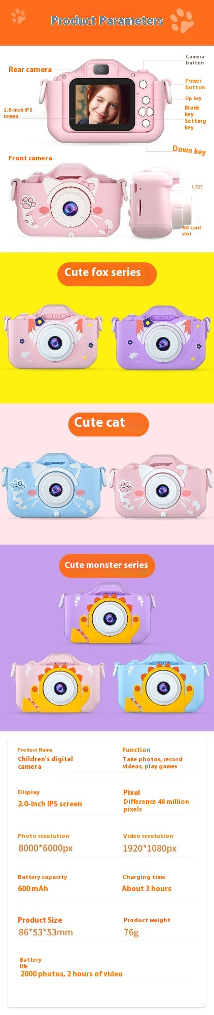 Cámara Digital Infantil Gatito Cabezón - Fotografía para Niños - Image 21